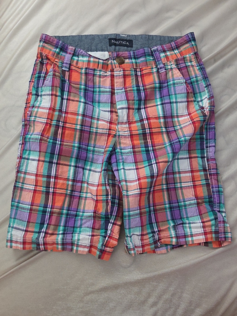 2 for $15 Nautica Youth Plaid Cotton Flat-Front Shorts - Size 8